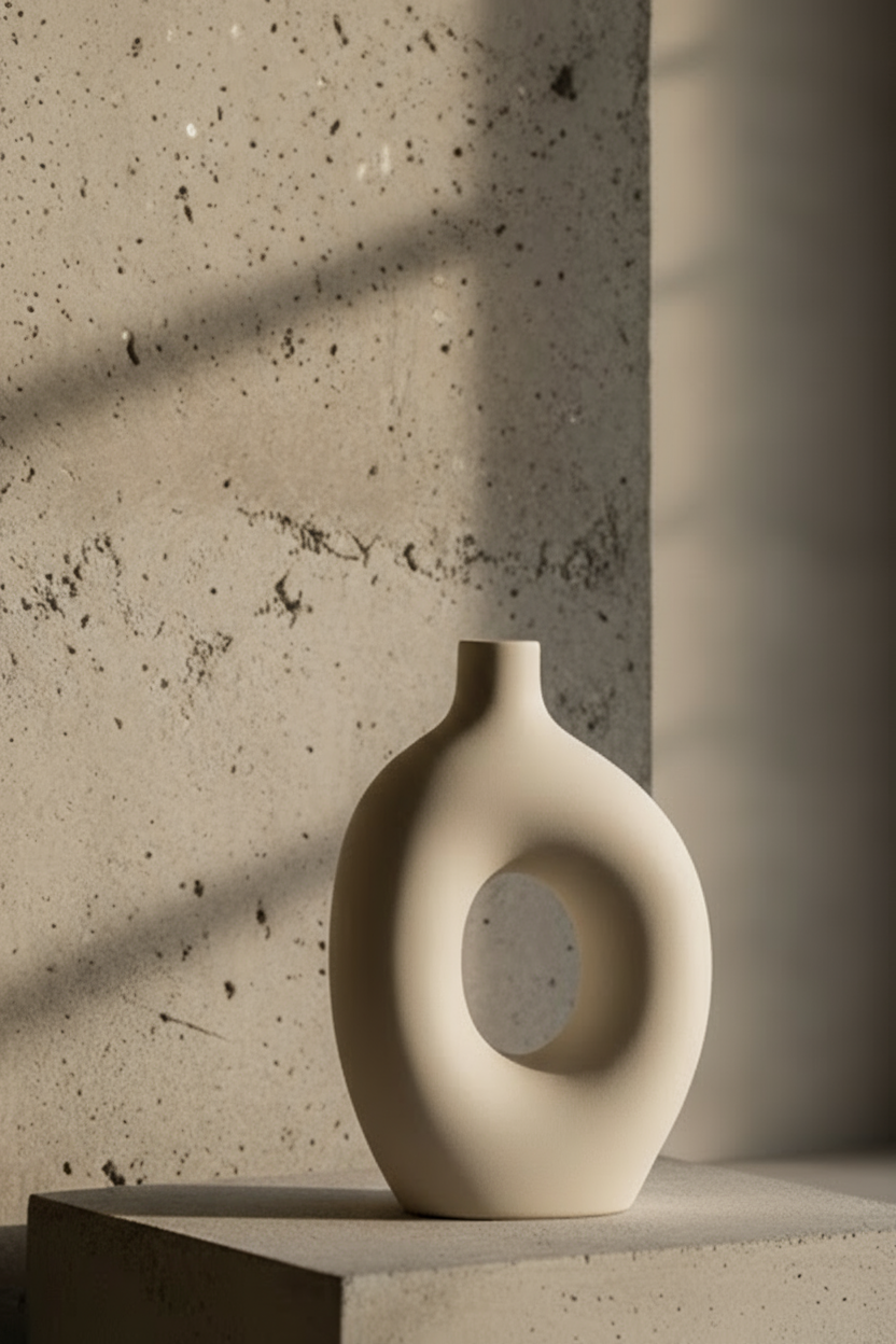 Ultra-photorealistic minimal editorial scene, concrete wall with soft daylight shadows, neutral beige and grey tones, subtle texture, cinematic depth of field, high-end luxury brand atmosphere, photographed with Leica SL2 50 mm, natural morning light, calm and timeless aesthetic.